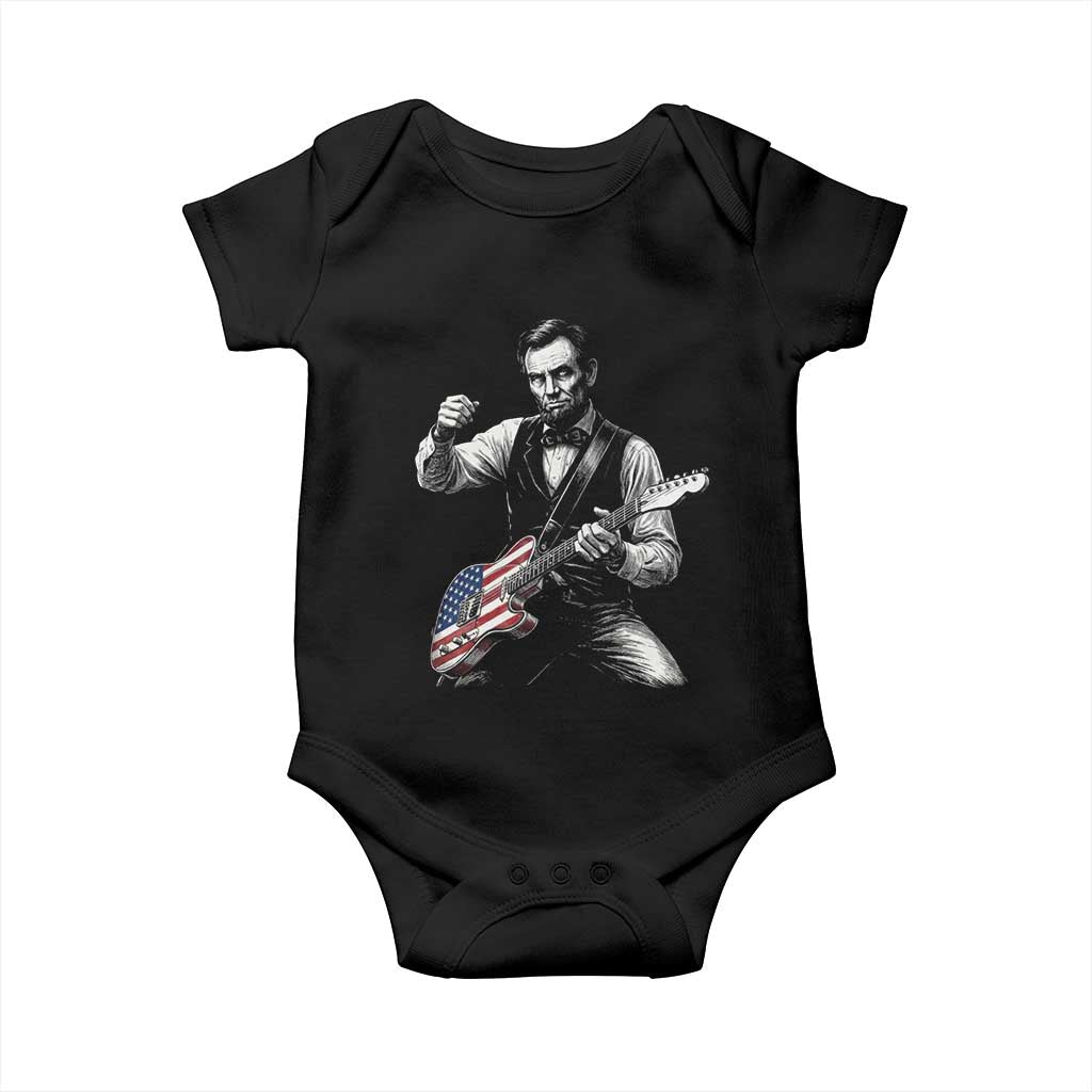 Abraham Lincoln Playing Guitar Vintage American Flag Baby Onesie TS11 Black Print Your Wear