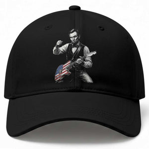 Abraham Lincoln Playing Guitar Vintage American Flag Baseball Cap TS11 Print Your Wear