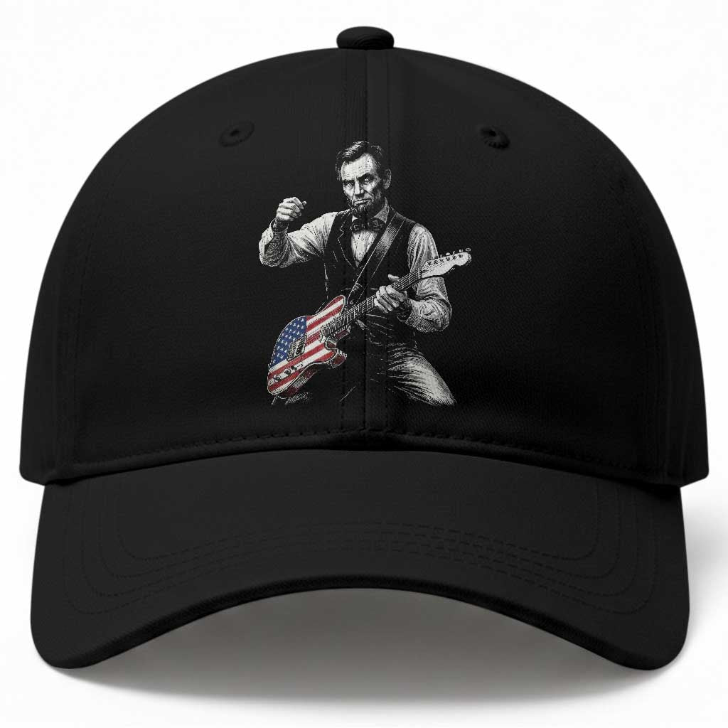 Abraham Lincoln Playing Guitar Vintage American Flag Baseball Cap TS11 Print Your Wear