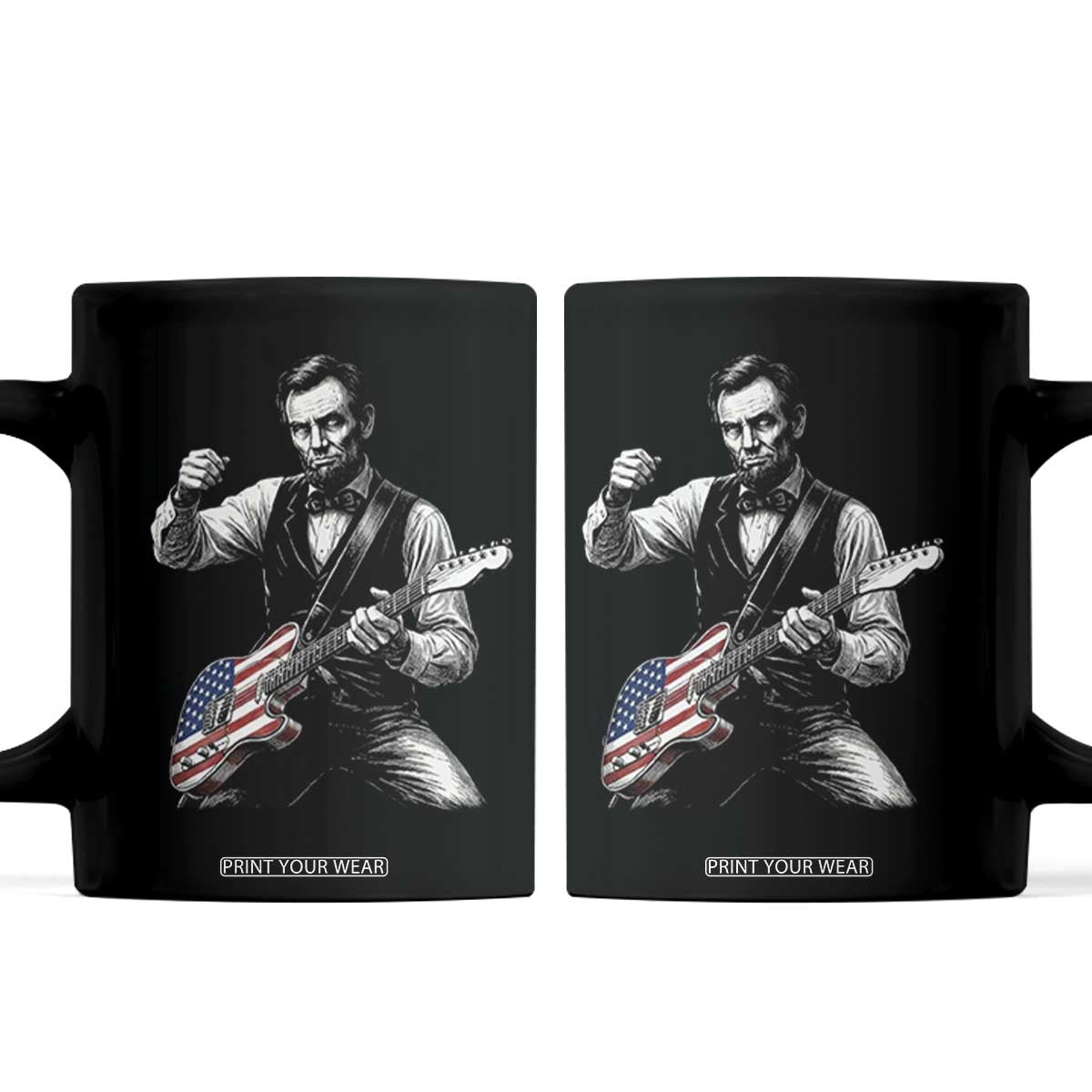 Abraham Lincoln Playing Guitar Vintage American Flag Coffee Mug TS11 Black Print Your Wear