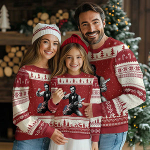 Abraham Lincoln Playing Guitar Vintage American Flag Ugly Christmas Sweater TS11 Red Beige Print Your Wear