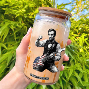 Abraham Lincoln Playing Guitar Vintage American Flag Glass Can TS11 Black Print Your Wear