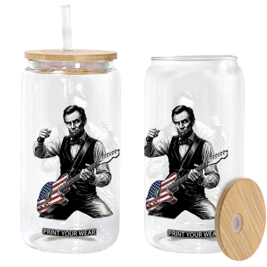 Abraham Lincoln Playing Guitar Vintage American Flag Glass Can TS11 Print Your Wear