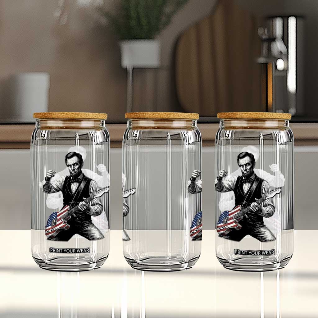 Abraham Lincoln Playing Guitar Vintage American Flag Glass Can TS11 Print Your Wear
