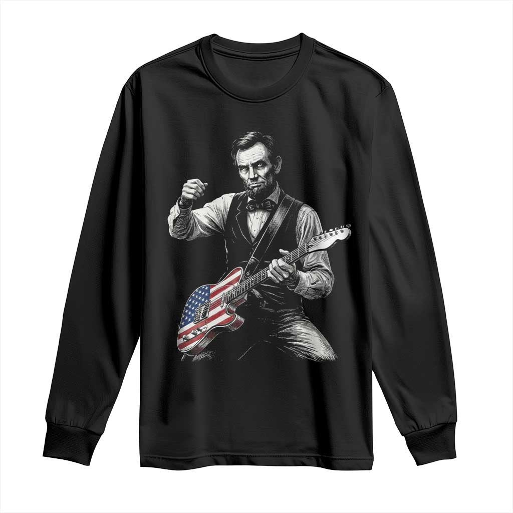 Abraham Lincoln Playing Guitar Vintage American Flag Long Sleeve Shirt TS11 Black Print Your Wear