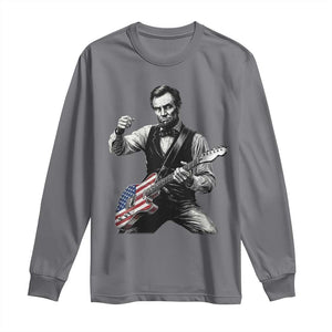 Abraham Lincoln Playing Guitar Vintage American Flag Long Sleeve Shirt TS11 Charcoal Print Your Wear