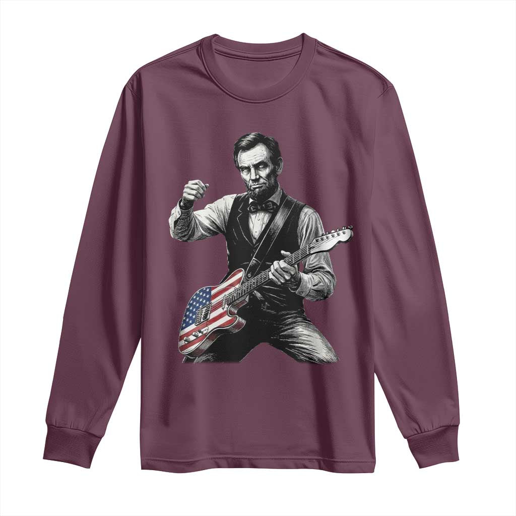 Abraham Lincoln Playing Guitar Vintage American Flag Long Sleeve Shirt TS11 Maroon Print Your Wear