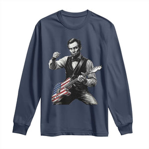 Abraham Lincoln Playing Guitar Vintage American Flag Long Sleeve Shirt TS11 Navy Print Your Wear