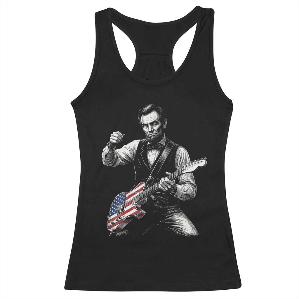Abraham Lincoln Playing Guitar Vintage American Flag Racerback Tank Top TS11 Black Print Your Wear