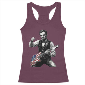 Abraham Lincoln Playing Guitar Vintage American Flag Racerback Tank Top TS11 Maroon Print Your Wear