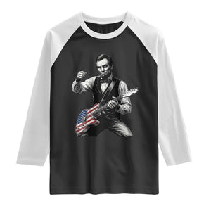 Abraham Lincoln Playing Guitar Vintage American Flag Raglan Shirt TS11 Black White Print Your Wear