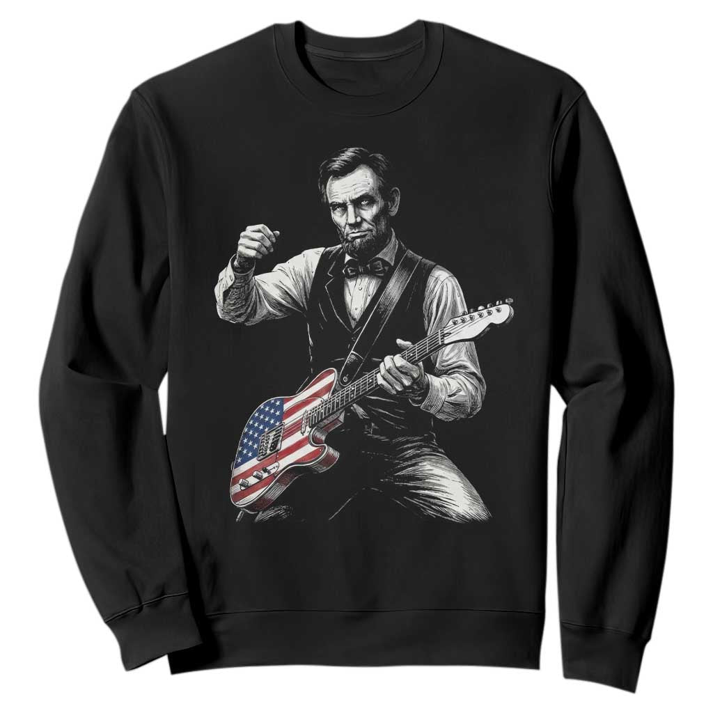 Abraham Lincoln Playing Guitar Vintage American Flag Sweatshirt TS11 Black Print Your Wear