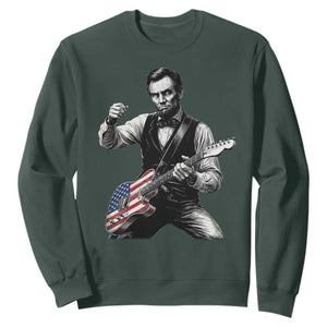Abraham Lincoln Playing Guitar Vintage American Flag Sweatshirt TS11 Dark Forest Green Print Your Wear