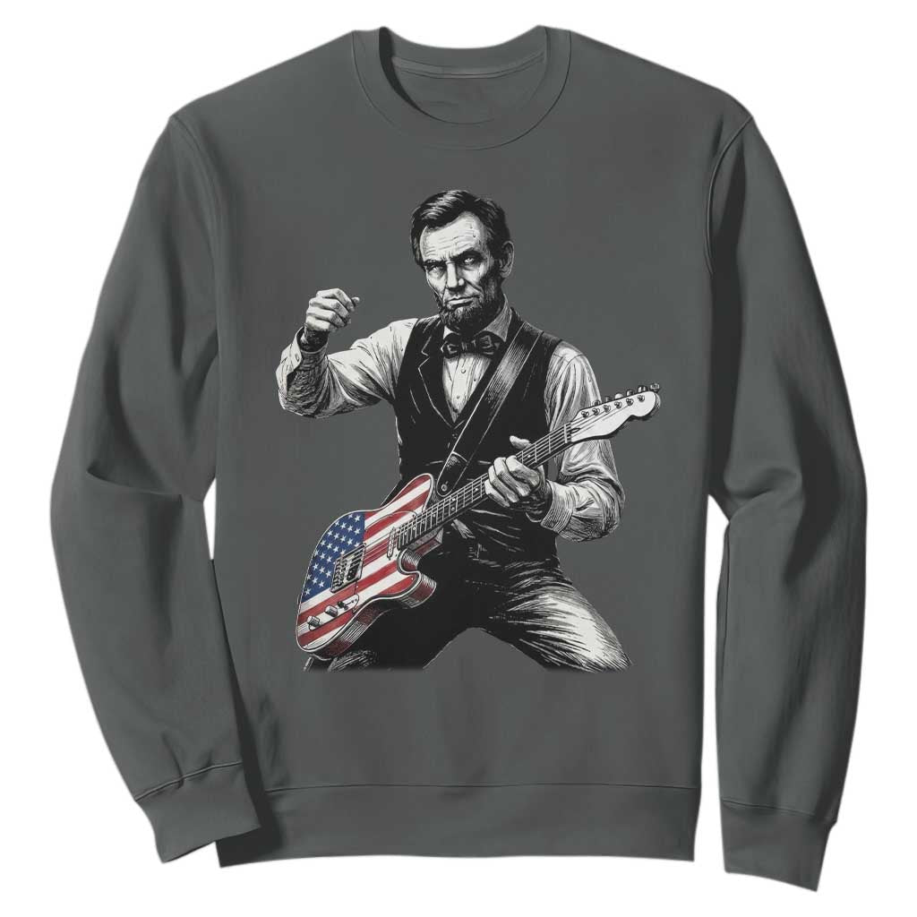Abraham Lincoln Playing Guitar Vintage American Flag Sweatshirt TS11 Dark Heather Print Your Wear