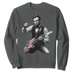 Abraham Lincoln Playing Guitar Vintage American Flag Sweatshirt TS11 Dark Heather Print Your Wear