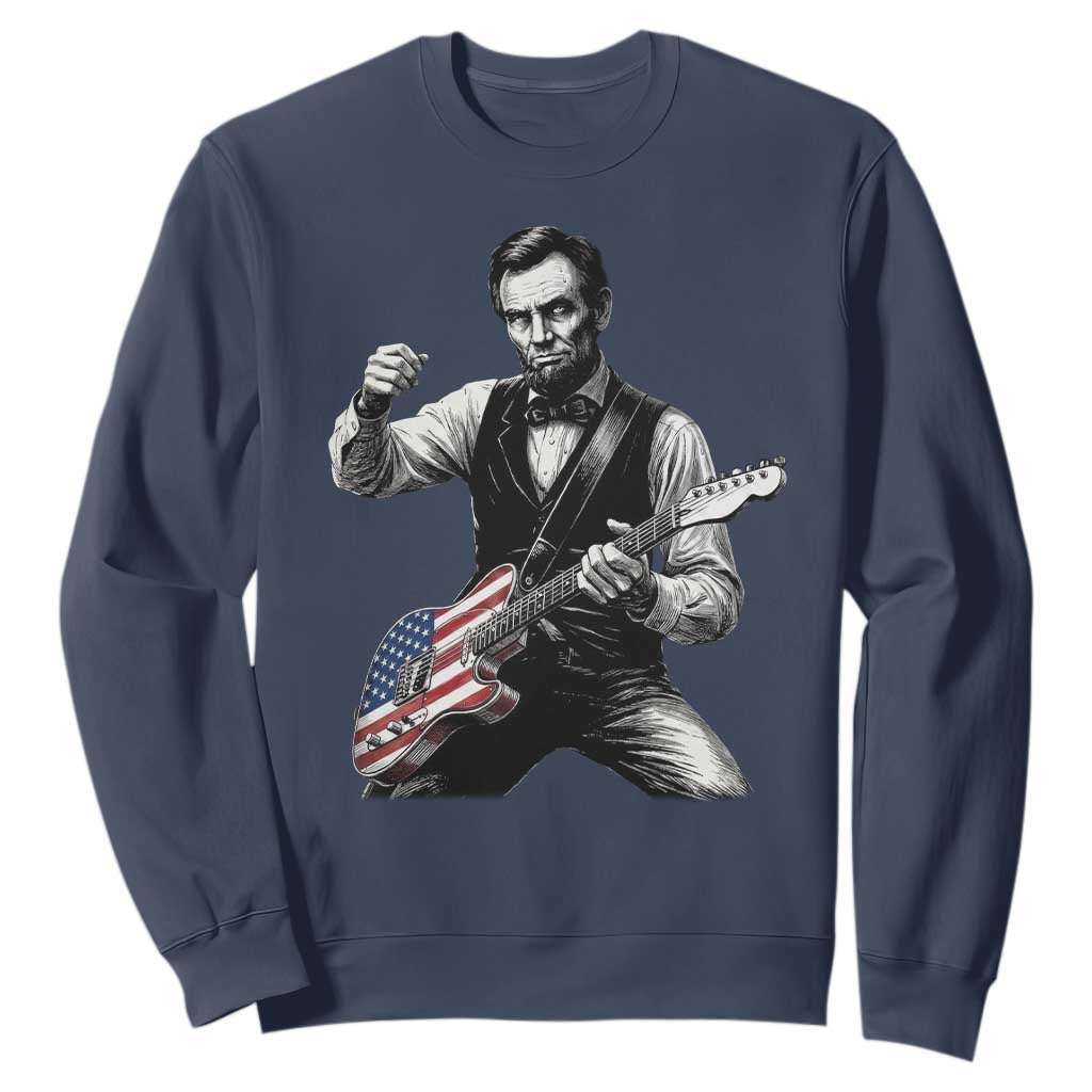 Abraham Lincoln Playing Guitar Vintage American Flag Sweatshirt TS11 Navy Print Your Wear