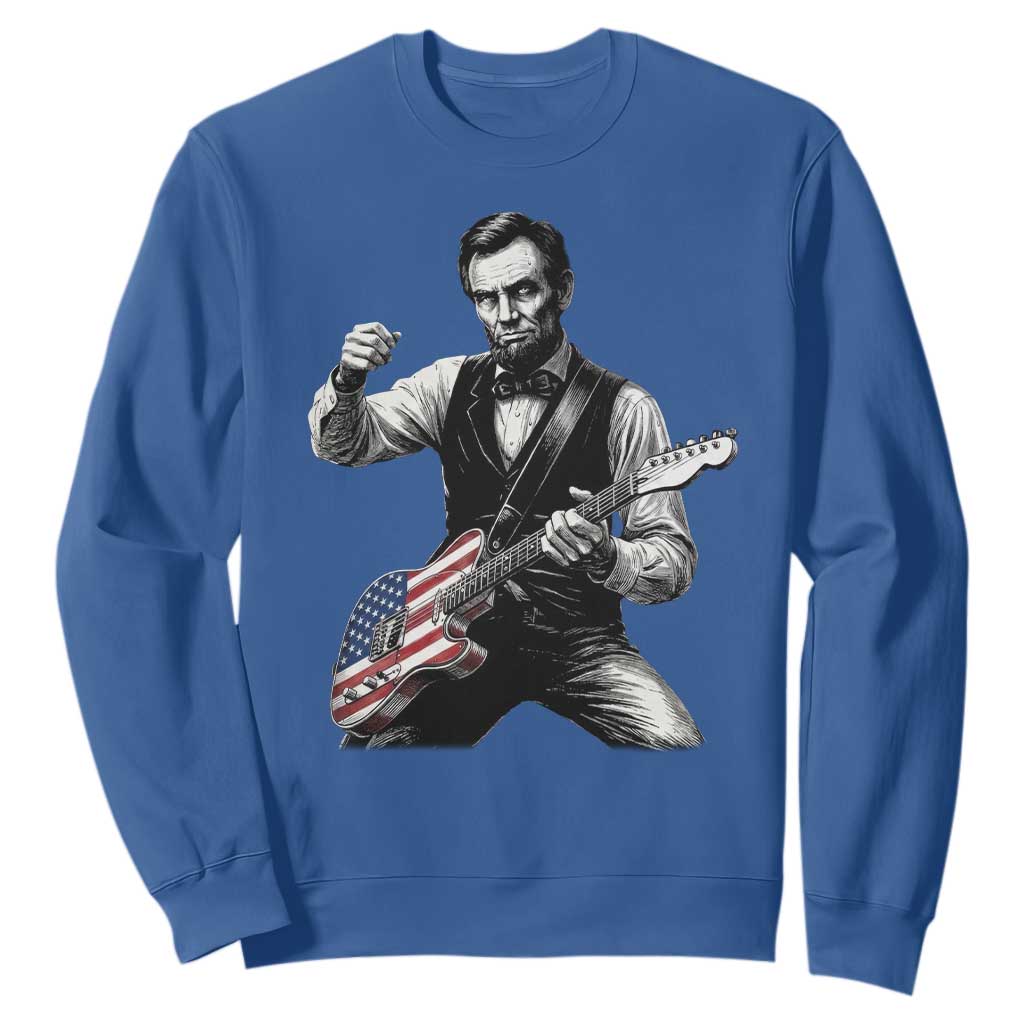 Abraham Lincoln Playing Guitar Vintage American Flag Sweatshirt TS11 Royal Blue Print Your Wear