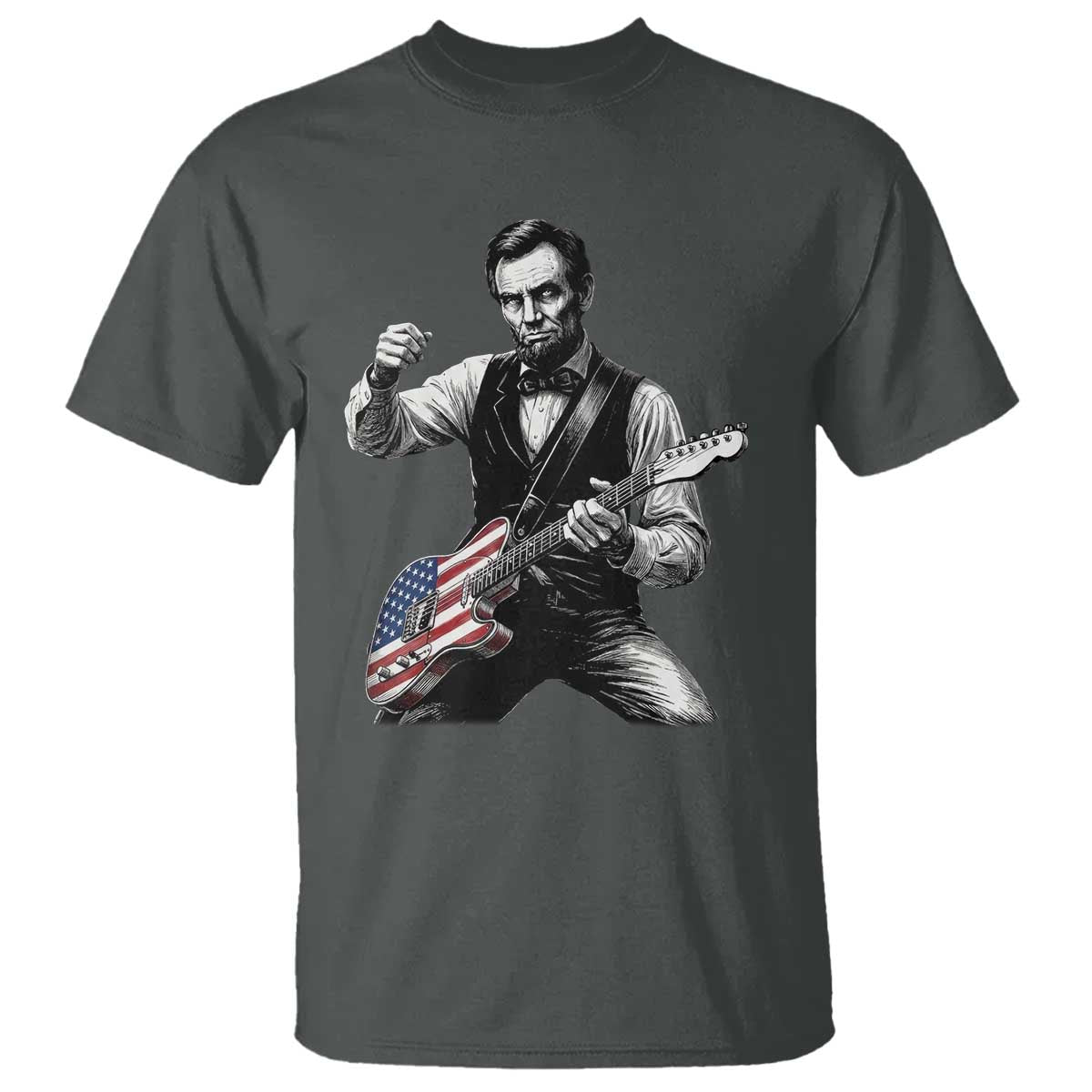 Abraham Lincoln Playing Guitar Vintage American Flag T Shirt TS11 Dark Heather Print Your Wear