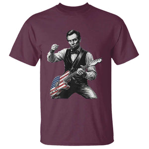 Abraham Lincoln Playing Guitar Vintage American Flag T Shirt TS11 Maroon Print Your Wear