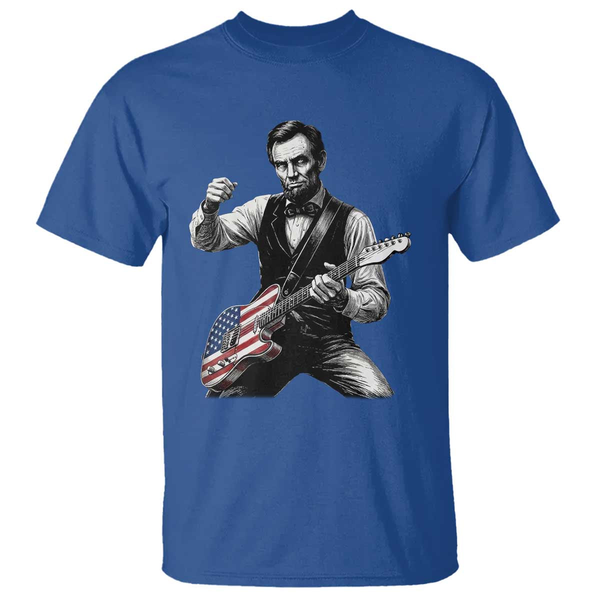 Abraham Lincoln Playing Guitar Vintage American Flag T Shirt TS11 Royal Blue Print Your Wear