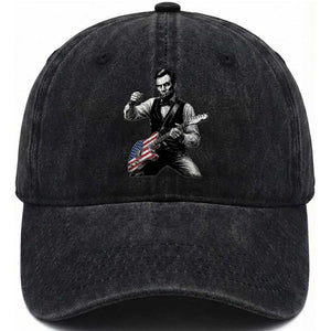 Abraham Lincoln Playing Guitar Vintage American Flag Washed Cotton Baseball Cap TS11 Print Your Wear