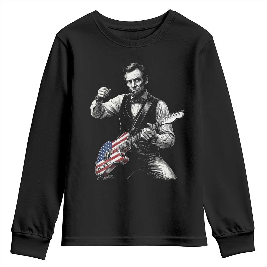 Abraham Lincoln Playing Guitar Vintage American Flag Youth Sweatshirt TS11 Black Print Your Wear