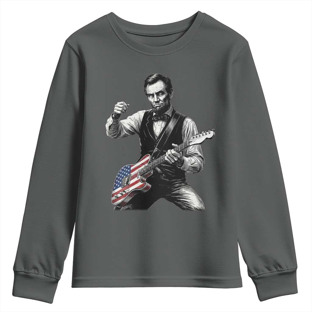 Abraham Lincoln Playing Guitar Vintage American Flag Youth Sweatshirt TS11 Dark Heather Print Your Wear