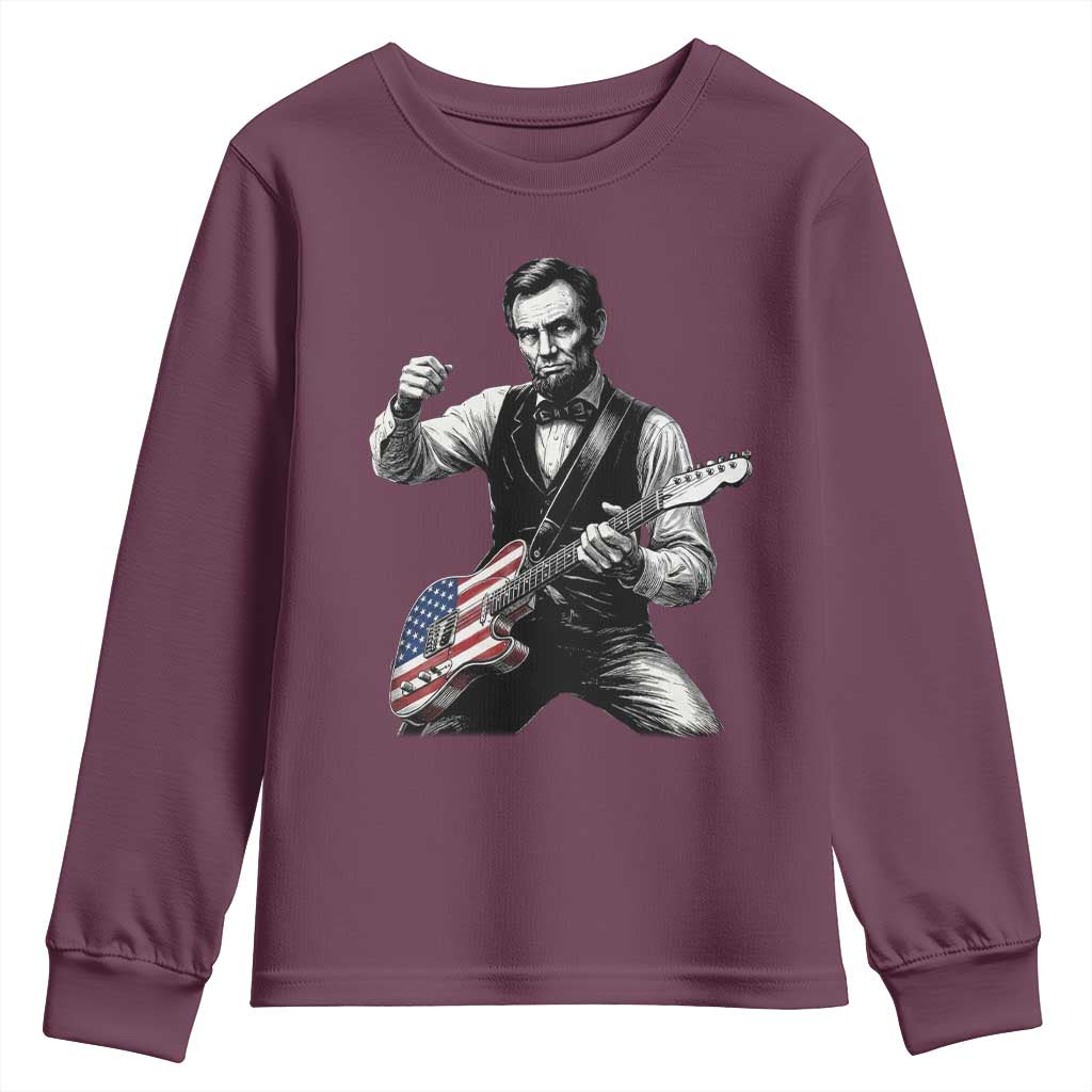 Abraham Lincoln Playing Guitar Vintage American Flag Youth Sweatshirt TS11 Maroon Print Your Wear