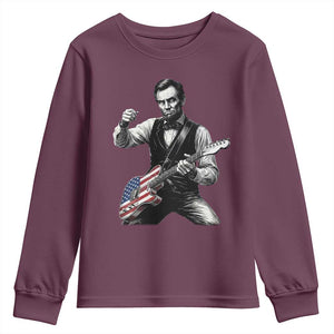 Abraham Lincoln Playing Guitar Vintage American Flag Youth Sweatshirt TS11 Maroon Print Your Wear