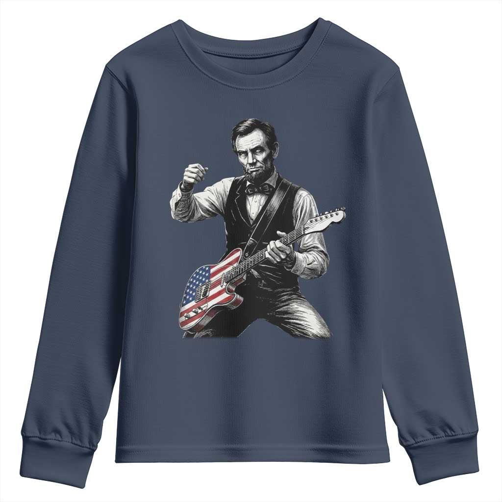 Abraham Lincoln Playing Guitar Vintage American Flag Youth Sweatshirt TS11 Navy Print Your Wear