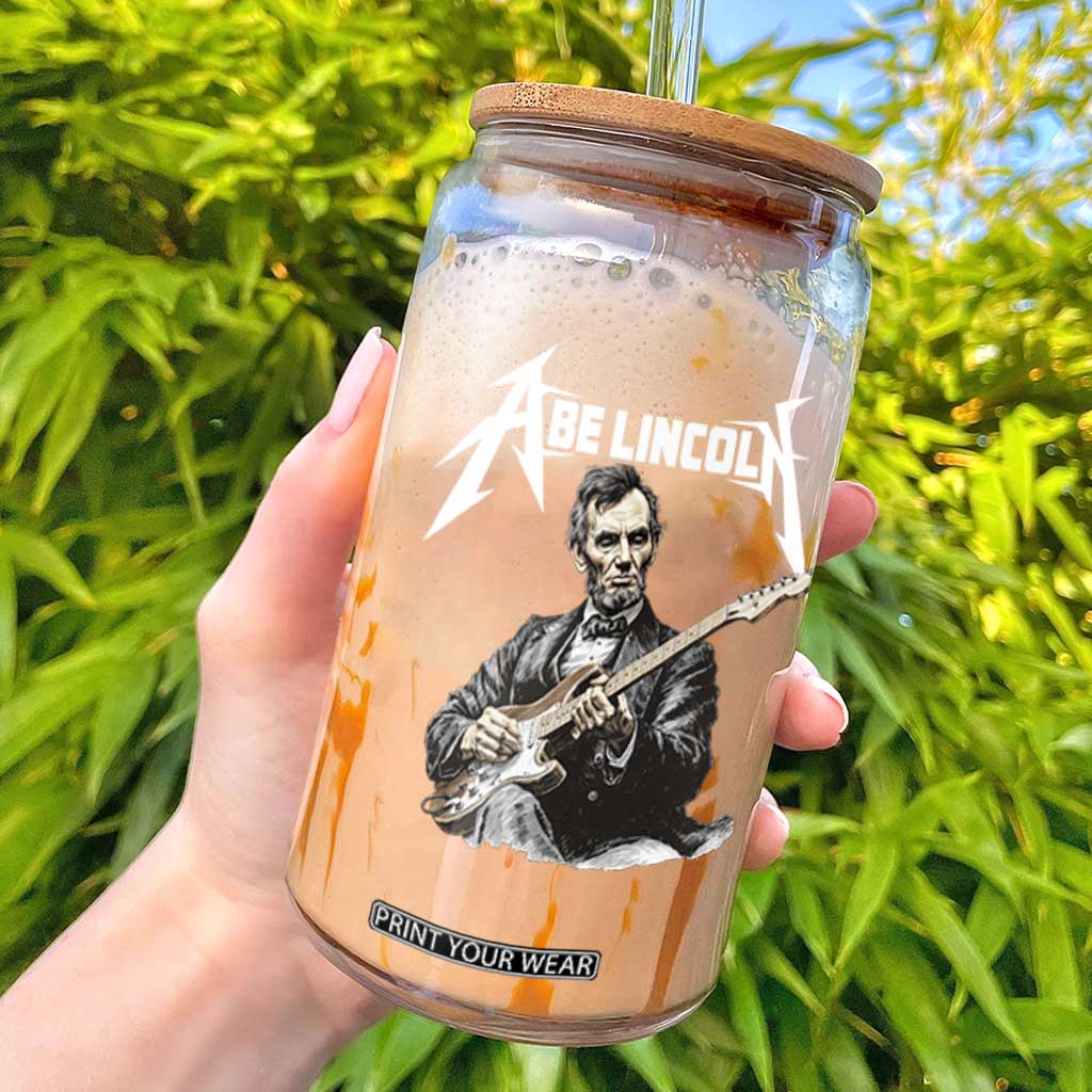 Abe Lincoln Playing Electric Guitar Rocker Glass Can TS11 Black Print Your Wear