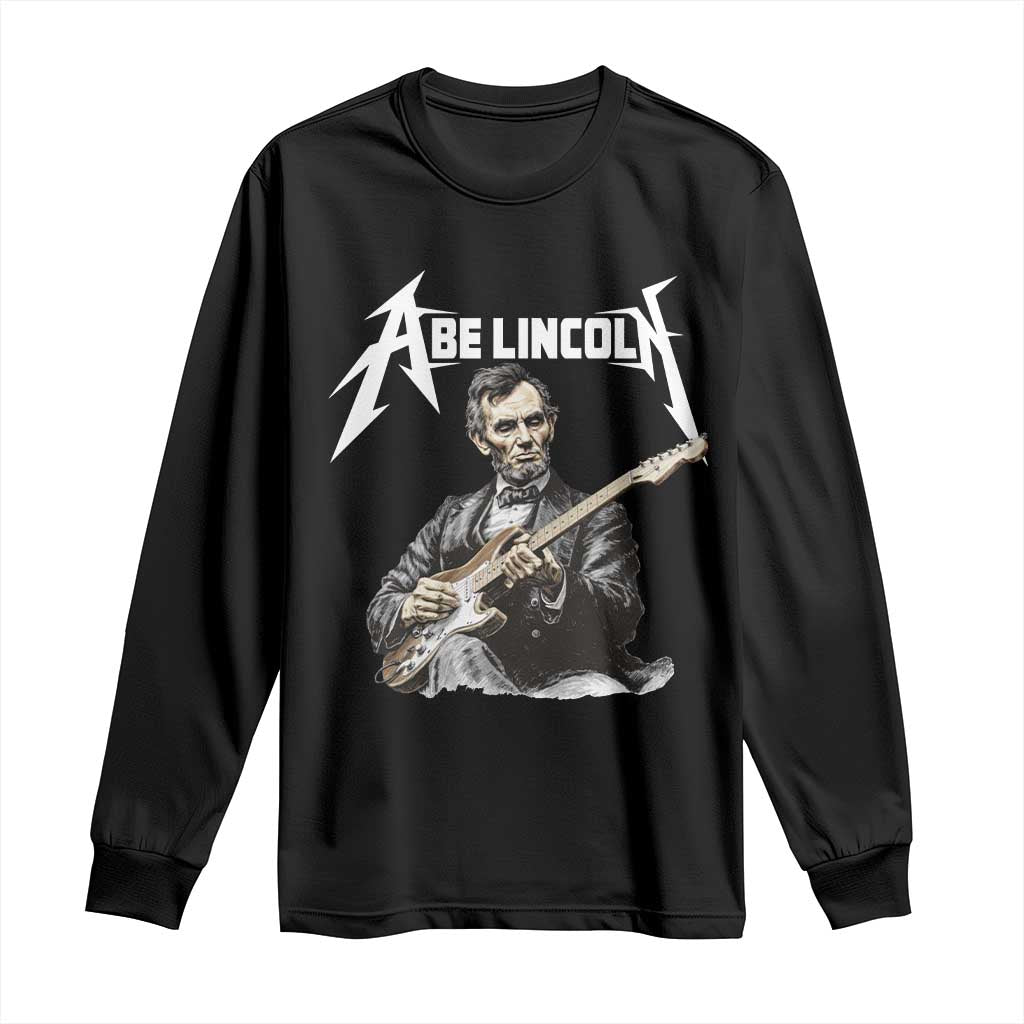 Abe Lincoln Playing Electric Guitar Rocker Long Sleeve Shirt TS11 Black Print Your Wear