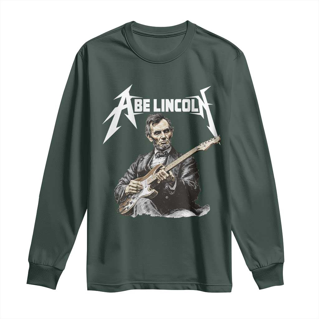 Abe Lincoln Playing Electric Guitar Rocker Long Sleeve Shirt TS11 Dark Forest Green Print Your Wear