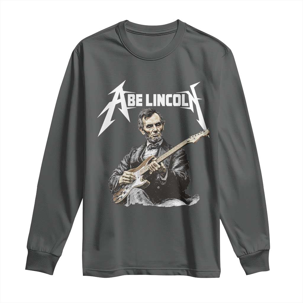 Abe Lincoln Playing Electric Guitar Rocker Long Sleeve Shirt TS11 Dark Heather Print Your Wear
