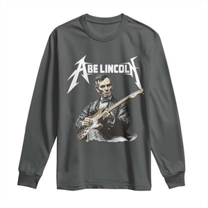 Abe Lincoln Playing Electric Guitar Rocker Long Sleeve Shirt TS11 Dark Heather Print Your Wear