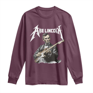 Abe Lincoln Playing Electric Guitar Rocker Long Sleeve Shirt TS11 Maroon Print Your Wear