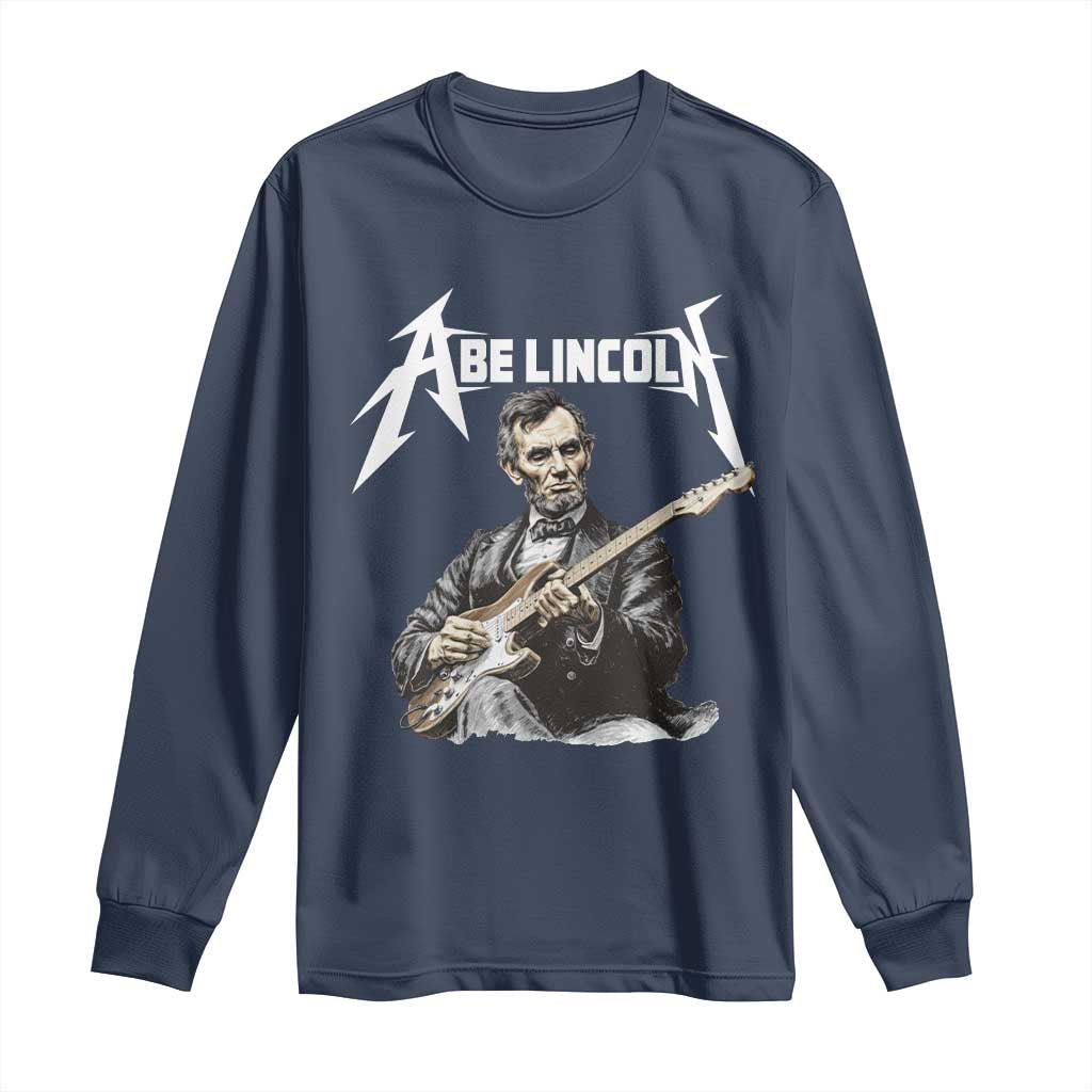 Abe Lincoln Playing Electric Guitar Rocker Long Sleeve Shirt TS11 Navy Print Your Wear