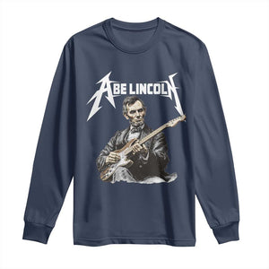 Abe Lincoln Playing Electric Guitar Rocker Long Sleeve Shirt TS11 Navy Print Your Wear