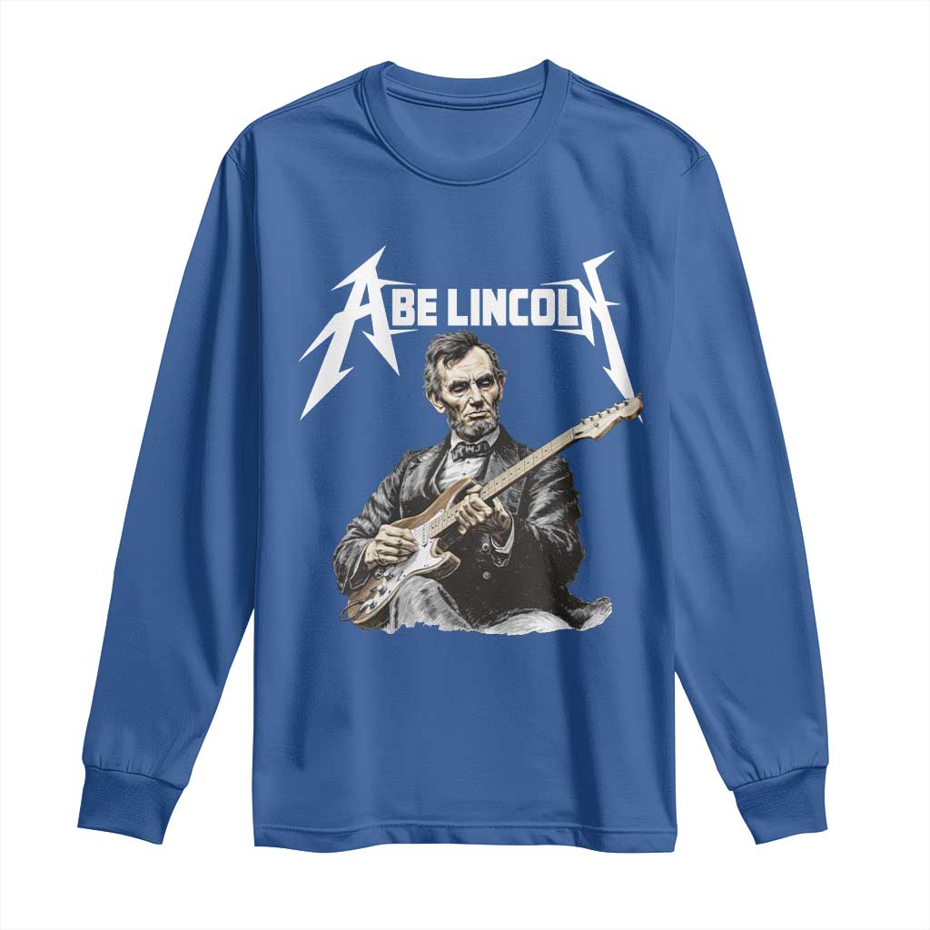 Abe Lincoln Playing Electric Guitar Rocker Long Sleeve Shirt TS11 Royal Blue Print Your Wear