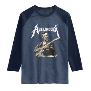 Abe Lincoln Playing Electric Guitar Rocker Raglan Shirt TS11 Heather Denim Navy Print Your Wear