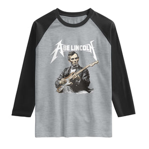 Abe Lincoln Playing Electric Guitar Rocker Raglan Shirt TS11 Heather Gray Black Print Your Wear