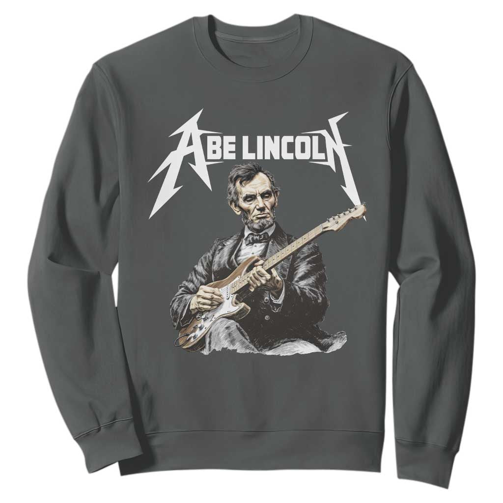 Abe Lincoln Playing Electric Guitar Rocker Sweatshirt TS11 Dark Heather Print Your Wear