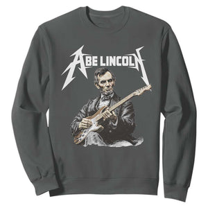 Abe Lincoln Playing Electric Guitar Rocker Sweatshirt TS11 Dark Heather Print Your Wear