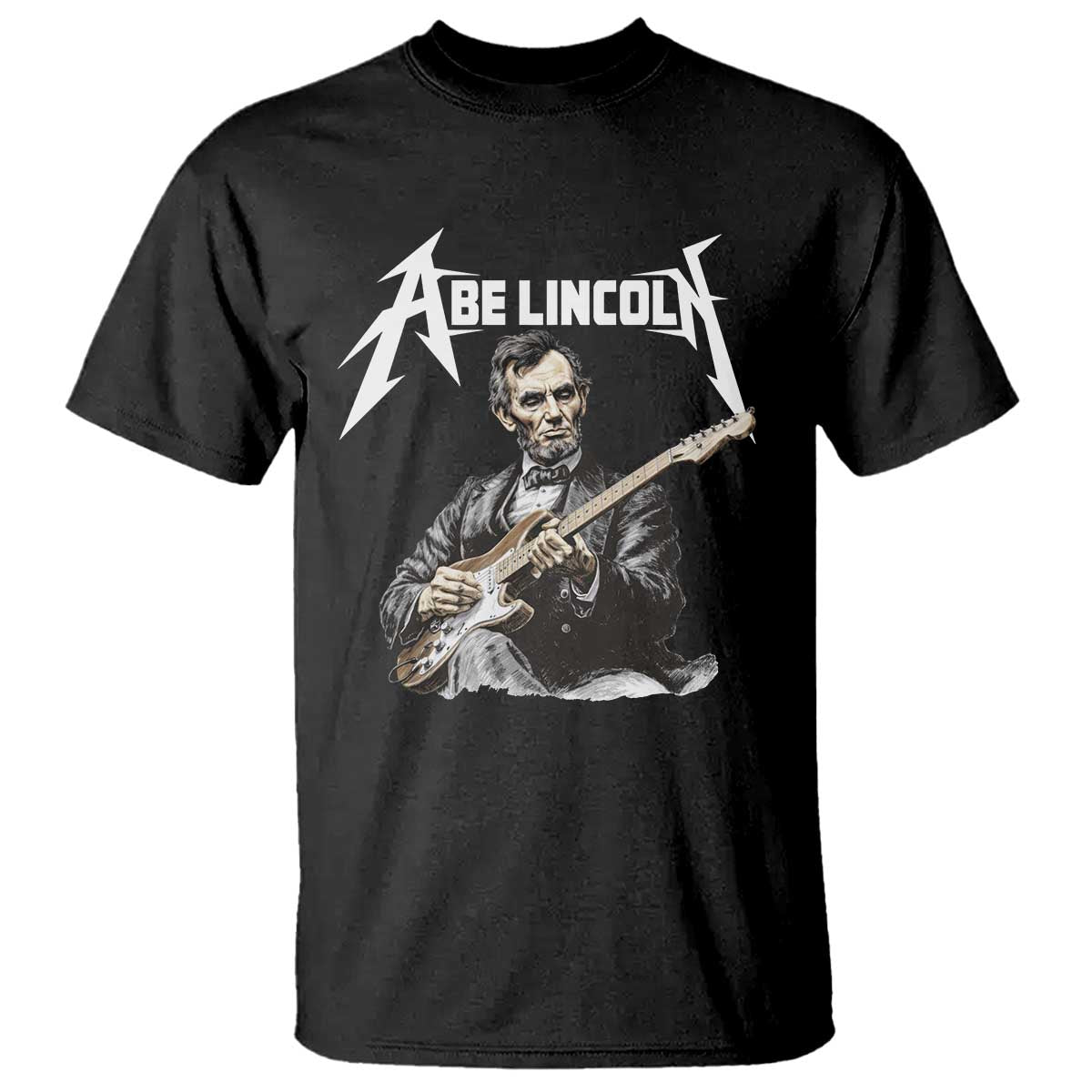 Abe Lincoln Playing Electric Guitar Rocker T Shirt TS11 Black Print Your Wear