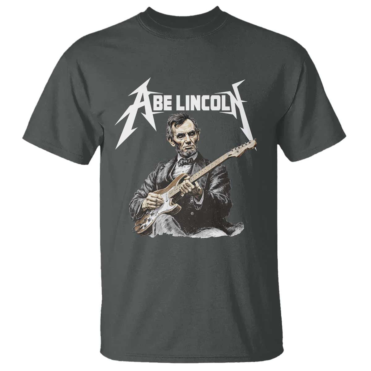 Abe Lincoln Playing Electric Guitar Rocker T Shirt TS11 Dark Heather Print Your Wear