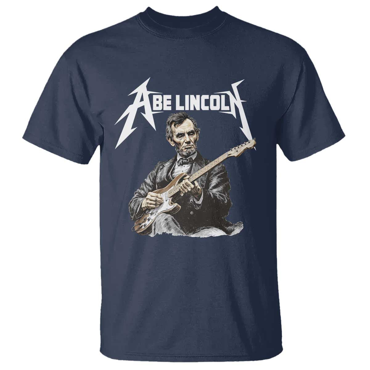 Abe Lincoln Playing Electric Guitar Rocker T Shirt TS11 Navy Print Your Wear