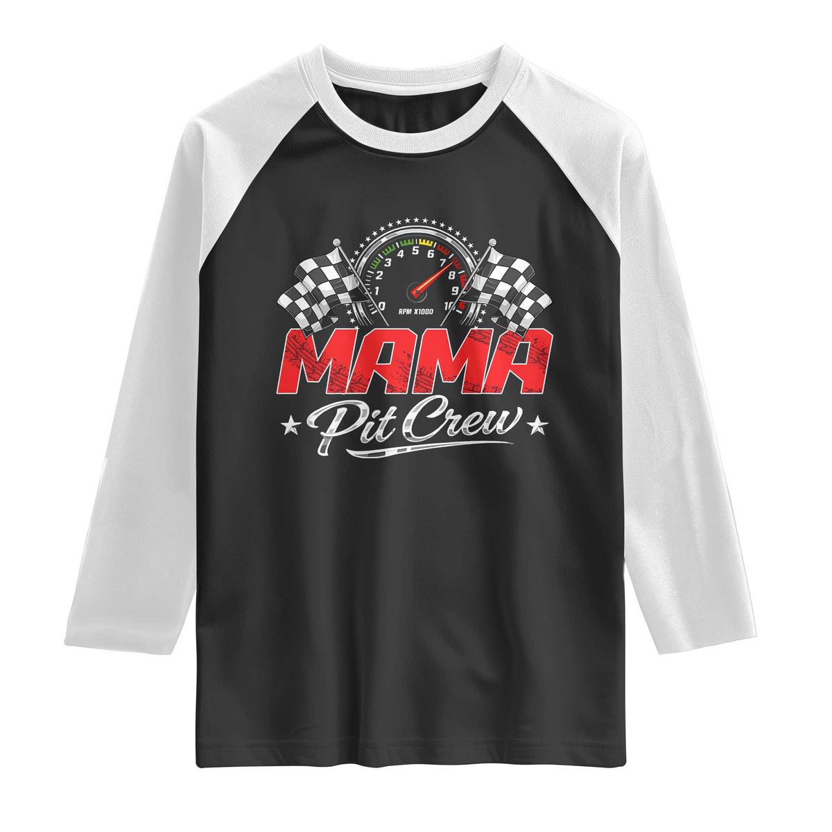 Mama Pit Crew Raglan Shirt Racing Family Matching Mothers Day TS11 Black White Print Your Wear