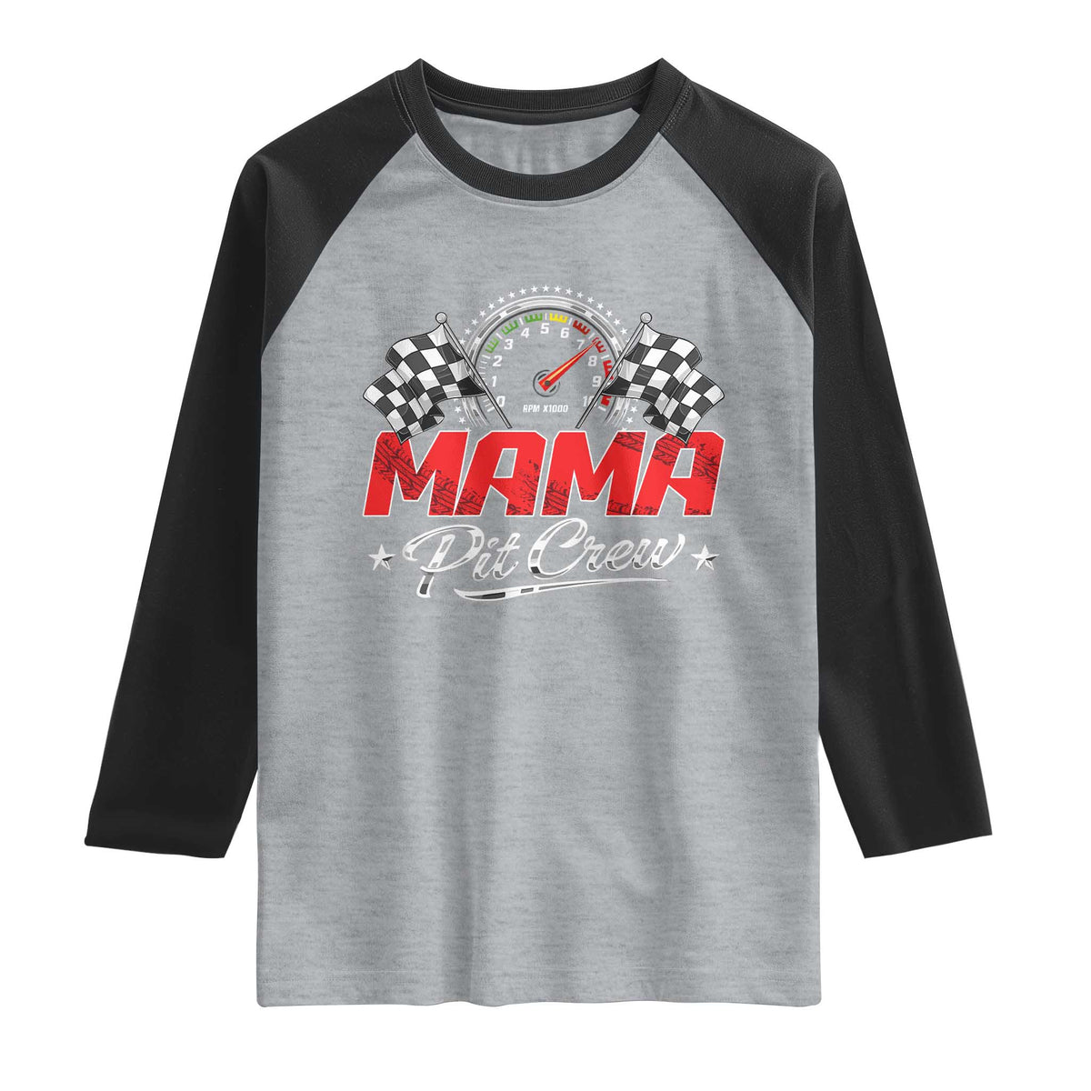 Mama Pit Crew Raglan Shirt Racing Family Matching Mothers Day TS11 Heather Gray Black Print Your Wear