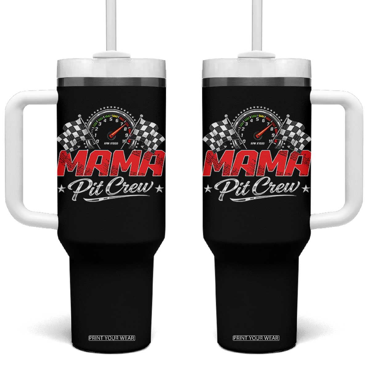 Mama Pit Crew Tumbler With Handle Racing Family Matching Mothers Day TS11 One Size: 40 oz Black Print Your Wear