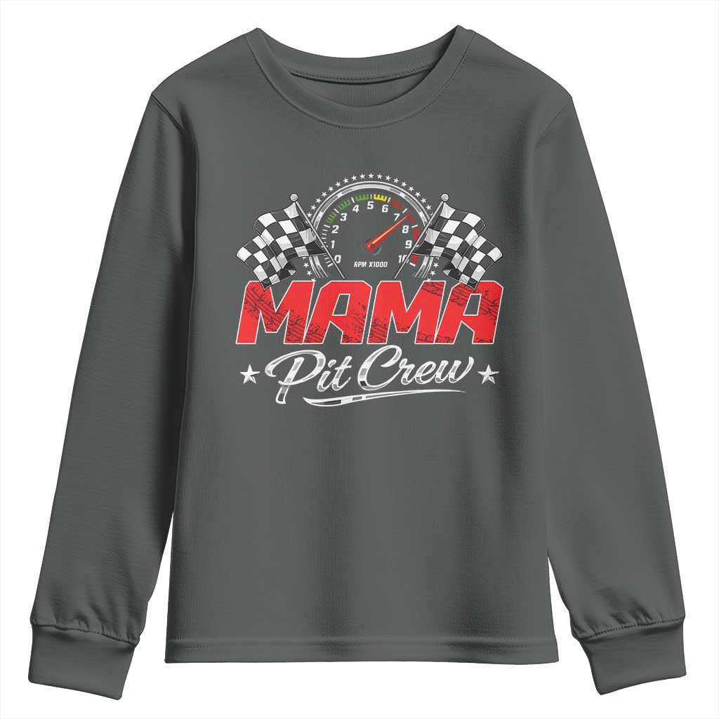 Mama Pit Crew Youth Sweatshirt Racing Family Matching Mothers Day TS11 Dark Heather Print Your Wear